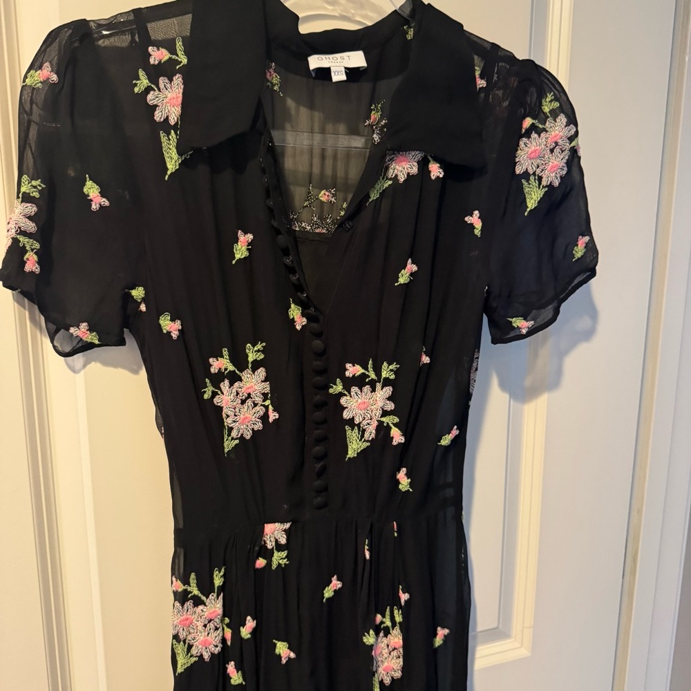 Ghost Marova Sheer Floral Embroidered Black Maxi Dress - Picture 5 of 9